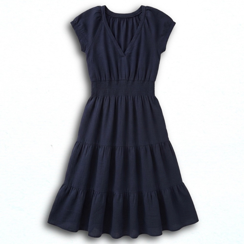 Old Navy Navy Blue Gauze Smocked Waist Tiered Midi Dress XL Sleeveless V-Neck